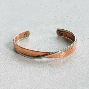 Sergio Lub Thin Small Copper and Silver Tone Twist Cuff Bracelet